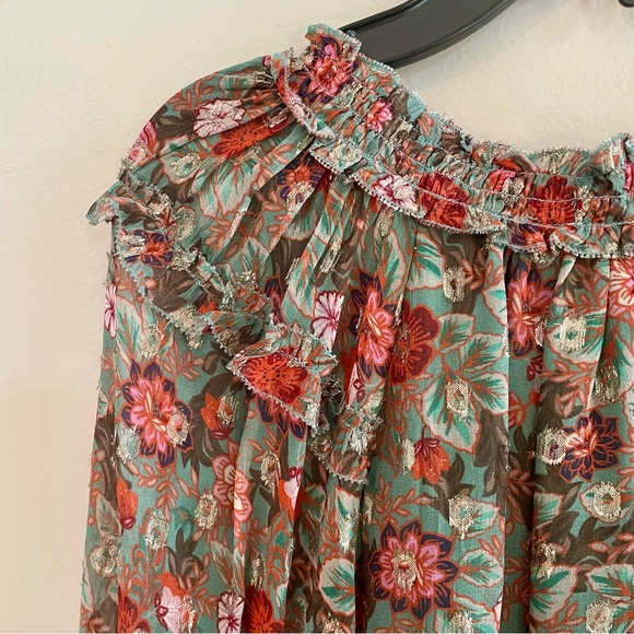 RAMY BROOKE Ryder Floral Blouson Sleeve V Neck Semi Sheer Blouse - Picture 3 of 11